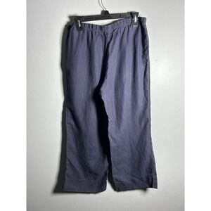 JJill Navy Blue 100% Linen Wide Leg Elastic Waist Crop Pants Womens Small